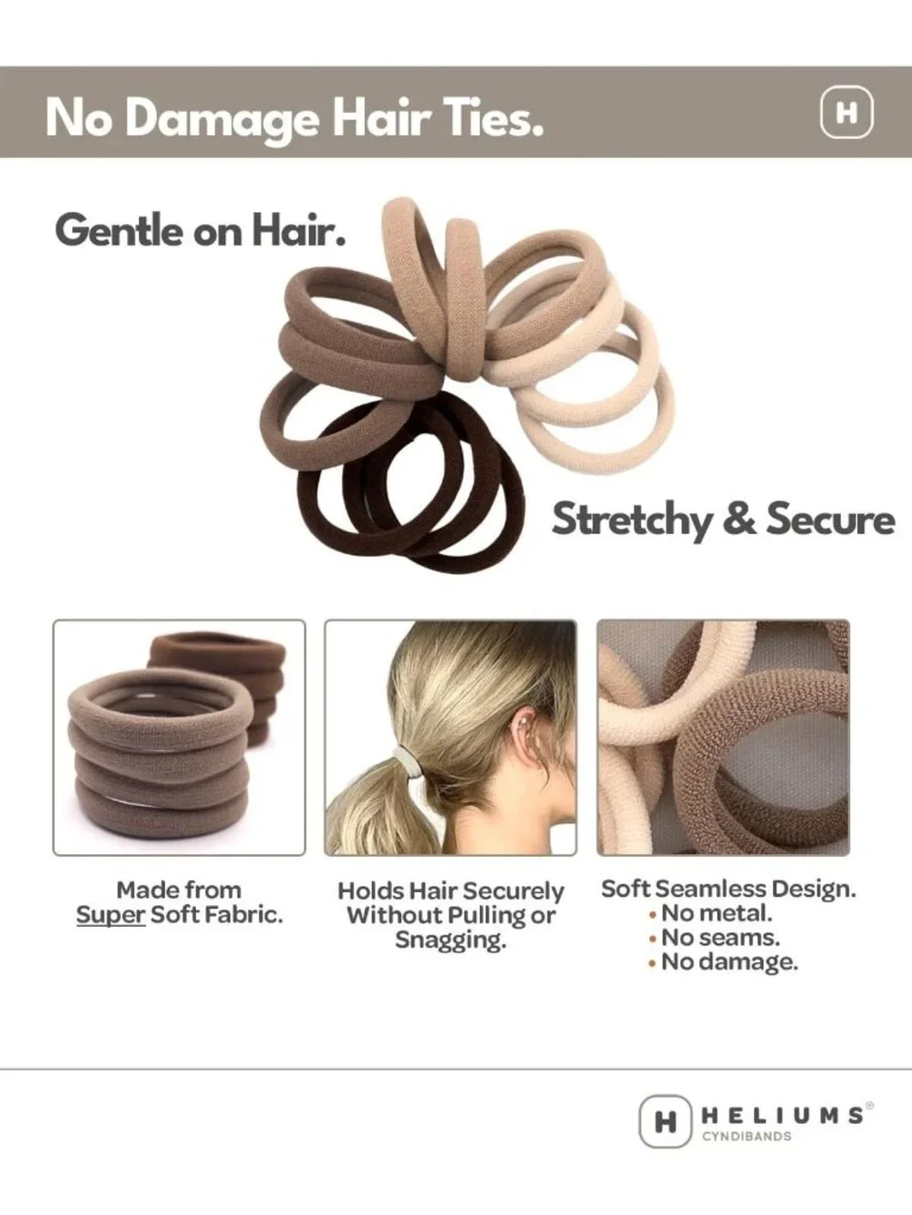 Soft Seamless Hair Ties - No Damage Stretchy Ponytail Holders for All Hair
